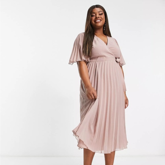 ASOS DESIGN Curve exclusive pleated midi dress with kimono sleeve and tie waist - Picture 4 of 4